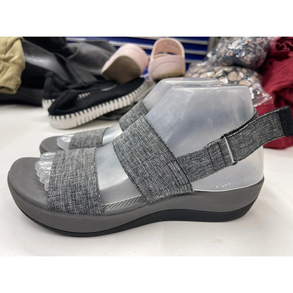 Clarks Cloudsteppers Arla Glison Grey Heathered Wedge Sandals Size 8